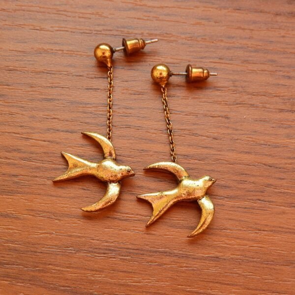 earring, swallows, gold earrings